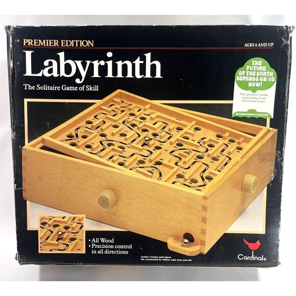 Premier Edition Wooden Labyrinth 1993 Cardinal Vintage Board Game With 2 Balls - Picture 1 of 16